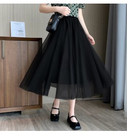 Mesh Skirts Spring Summer Women's Fashion High Waist Mid Length Elastic Waist A-line Princess Long Faldas Tulle Skirt $37.10 ...