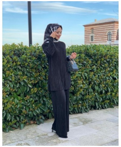 Women Muslim Sets Ramadan Islam Abaya Hijab 2 Piece Suit Dress Wide Leg Pants Jilbab Ensembles Musulmans Abayas $47.95 - Musl...