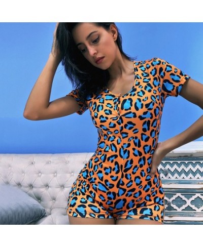 2023 Blue Cookie Print Women's Basic Button Casual Short Sleeve Rompers Female Bodycon Workout Playsuit Hot S-3XL Overalls $2...