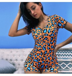 2023 Blue Cookie Print Women's Basic Button Casual Short Sleeve Rompers Female Bodycon Workout Playsuit Hot S-3XL Overalls $2...