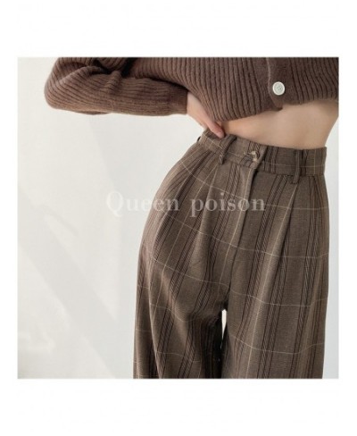 Vintage Classic Plaid Design Women Trousers 2022 Autumn Winter High Waist Loose Wide Leg Lady Pants Straight Mopping Streetwe...