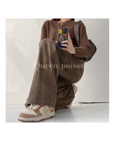 Vintage Classic Plaid Design Women Trousers 2022 Autumn Winter High Waist Loose Wide Leg Lady Pants Straight Mopping Streetwe...