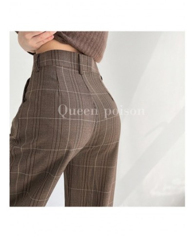 Vintage Classic Plaid Design Women Trousers 2022 Autumn Winter High Waist Loose Wide Leg Lady Pants Straight Mopping Streetwe...