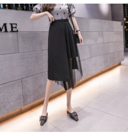 2023 New Spring Summer Women High Waist Slim Midi Long Skirt Fashion Pleated Mesh Patchwork Asymmetrical Skirt $41.94 - Skirts