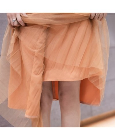 2023 New Spring Summer Women High Waist Slim Midi Long Skirt Fashion Pleated Mesh Patchwork Asymmetrical Skirt $41.94 - Skirts