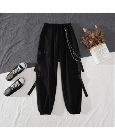 Spring Hip Hop Asymmetric Chain Ornaments Cargo Pants Streetwear Hip Hop Long-sleeved Shirt Unisex Black Top 2 Piece Suit $33...