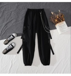 Spring Hip Hop Asymmetric Chain Ornaments Cargo Pants Streetwear Hip Hop Long-sleeved Shirt Unisex Black Top 2 Piece Suit $33...