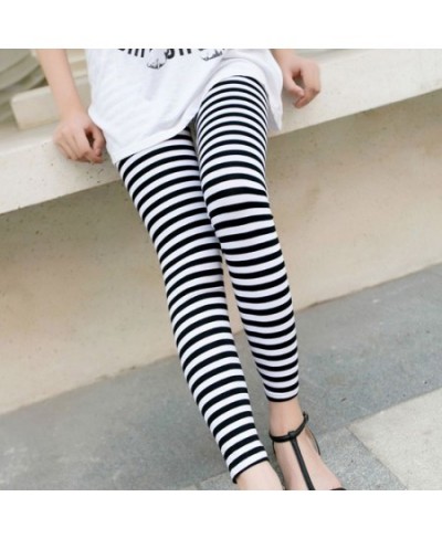 Women Ankle Length Skinny Leggings Black White Horizontal Striped Pants $21.80 - Bottoms