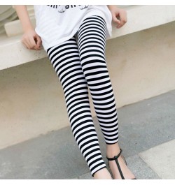 Women Ankle Length Skinny Leggings Black White Horizontal Striped Pants $21.80 - Bottoms