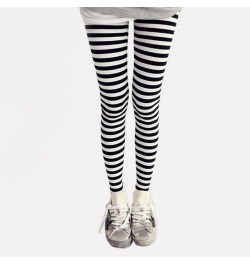 Women Ankle Length Skinny Leggings Black White Horizontal Striped Pants $21.80 - Bottoms