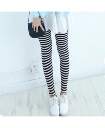 Women Ankle Length Skinny Leggings Black White Horizontal Striped Pants $21.80 - Bottoms