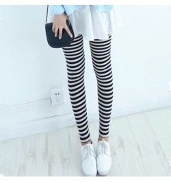 Women Ankle Length Skinny Leggings Black White Horizontal Striped Pants $21.80 - Bottoms