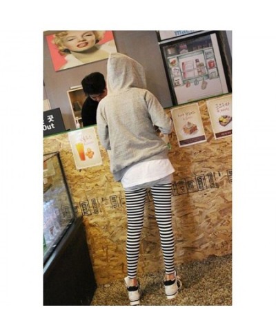 Women Ankle Length Skinny Leggings Black White Horizontal Striped Pants $21.80 - Bottoms