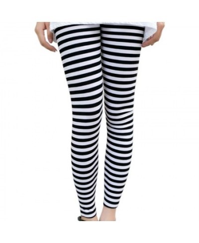 Women Ankle Length Skinny Leggings Black White Horizontal Striped Pants $21.80 - Bottoms