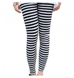 Women Ankle Length Skinny Leggings Black White Horizontal Striped Pants $21.80 - Bottoms