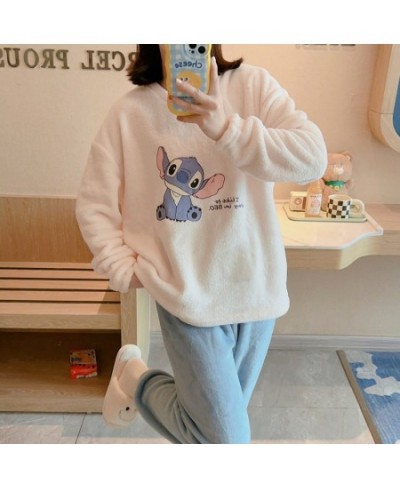Stitch Spring Thick Warm Pajamas Set Women Outfits Long Sleeved Top and Pants Cute Kawaii Cartoon Home Suit Clothes Lady $44....