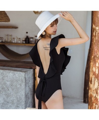 Sexy Bikini Korea Ins Flounces Big Collar Deep V Backless Conjoined Fairy Fan Bikini $60.64 - Swimsuit