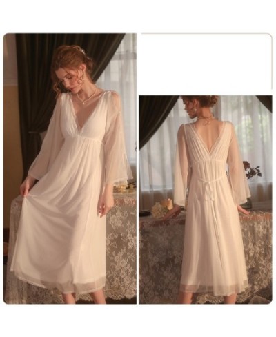 Women Pajamas New Sexy Solid Color Mesh Bra Pad Nightwears for Ladies Backless Long Nightdress Female Nightgown Women Home We...