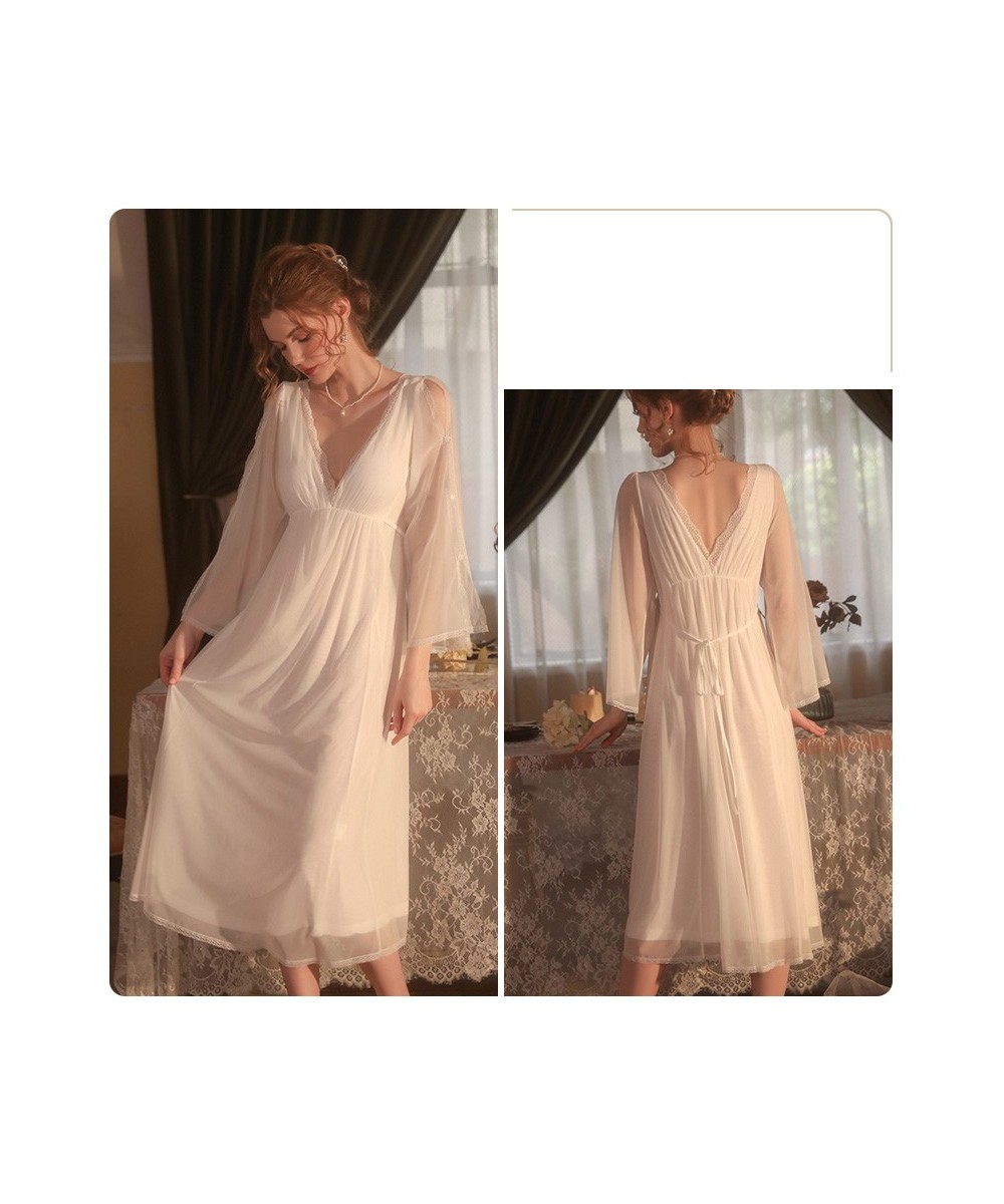 Women Pajamas New Sexy Solid Color Mesh Bra Pad Nightwears for Ladies Backless Long Nightdress Female Nightgown Women Home We...