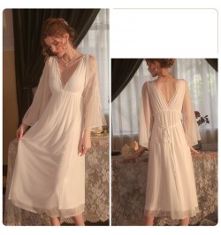 Women Pajamas New Sexy Solid Color Mesh Bra Pad Nightwears for Ladies Backless Long Nightdress Female Nightgown Women Home We...