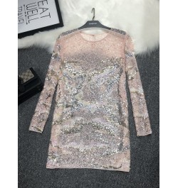 Heavy Industry Fairy Sexy Pink High-quality Temperament Mesh Sequin Dress Women's Mid-length Fish Scale Perspective Dress Wom...