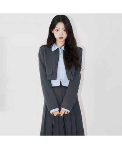 Blazers Women Korean Fashion Cropped Short Jacket High Waist Long Skirt Work Office Two-piece Set Vintage Chic Outerwear Wome...