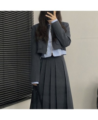 Blazers Women Korean Fashion Cropped Short Jacket High Waist Long Skirt Work Office Two-piece Set Vintage Chic Outerwear Wome...