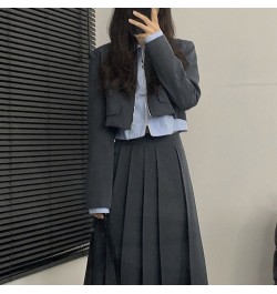 Blazers Women Korean Fashion Cropped Short Jacket High Waist Long Skirt Work Office Two-piece Set Vintage Chic Outerwear Wome...