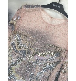 Heavy Industry Fairy Sexy Pink High-quality Temperament Mesh Sequin Dress Women's Mid-length Fish Scale Perspective Dress Wom...