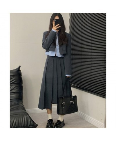 Blazers Women Korean Fashion Cropped Short Jacket High Waist Long Skirt Work Office Two-piece Set Vintage Chic Outerwear Wome...