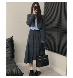 Blazers Women Korean Fashion Cropped Short Jacket High Waist Long Skirt Work Office Two-piece Set Vintage Chic Outerwear Wome...