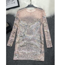 Heavy Industry Fairy Sexy Pink High-quality Temperament Mesh Sequin Dress Women's Mid-length Fish Scale Perspective Dress Wom...