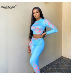 Flame Letter Print Stretchy Two Piece Sets Women Fall Crop Tops+Leggings Matching Tracksuits Workout Female Sportswear $31.04...