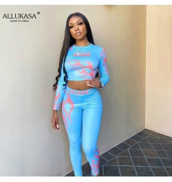 Flame Letter Print Stretchy Two Piece Sets Women Fall Crop Tops+Leggings Matching Tracksuits Workout Female Sportswear $31.04...