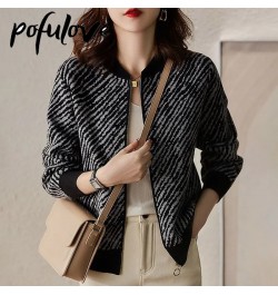 Sweater Cardigan Women's Striped Knitwear Korean Style Loose Lazy Style Korean Top Trending Sweater Jacket Autumn and Winter ...