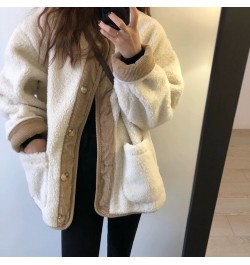 Autumn winter Imitation Lamb Fleece Jacket for Women warm Overcoat vintage Splicing button pocket long sleeve loose Female co...