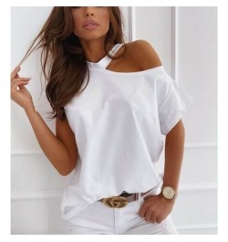 Women's Sexy T-shirts Summer White Tops Fashion Hollow Out Short Sleeves Black Tees Ladies Street Casual Off Shoulder Футболк...
