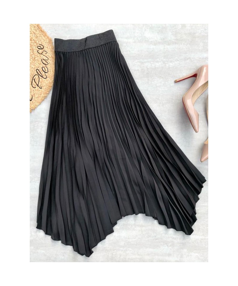 2023 Spring Summer New Satin Midi Long Pleated Skirt Women Korean Style Blue High Waist Mid-Length A Line Skirt Female $31.86...