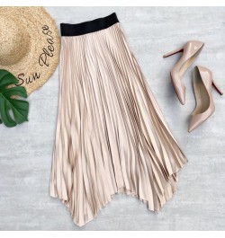 2023 Spring Summer New Satin Midi Long Pleated Skirt Women Korean Style Blue High Waist Mid-Length A Line Skirt Female $31.86...