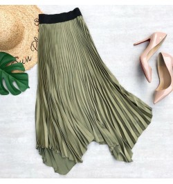 2023 Spring Summer New Satin Midi Long Pleated Skirt Women Korean Style Blue High Waist Mid-Length A Line Skirt Female $31.86...