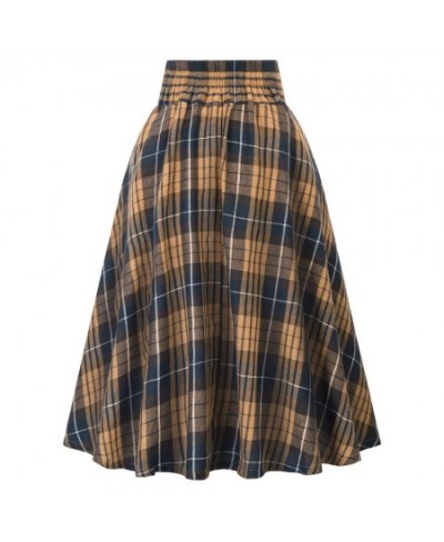 Womens Vintage Midi Plaid Skirt High Waisted Ruffles A-line Maxi Pleated Skirt with Pockets Below Knee Length skirt $43.88 - ...