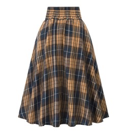 Womens Vintage Midi Plaid Skirt High Waisted Ruffles A-line Maxi Pleated Skirt with Pockets Below Knee Length skirt $43.88 - ...