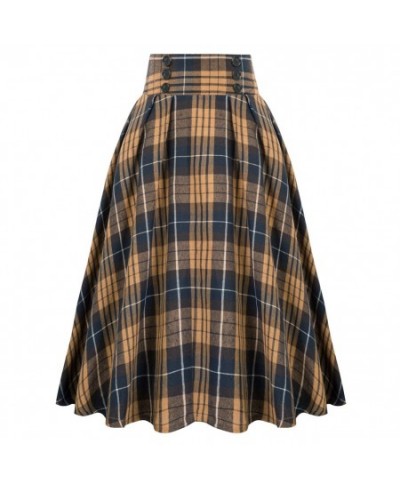 Womens Vintage Midi Plaid Skirt High Waisted Ruffles A-line Maxi Pleated Skirt with Pockets Below Knee Length skirt $43.88 - ...