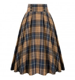 Womens Vintage Midi Plaid Skirt High Waisted Ruffles A-line Maxi Pleated Skirt with Pockets Below Knee Length skirt $43.88 - ...