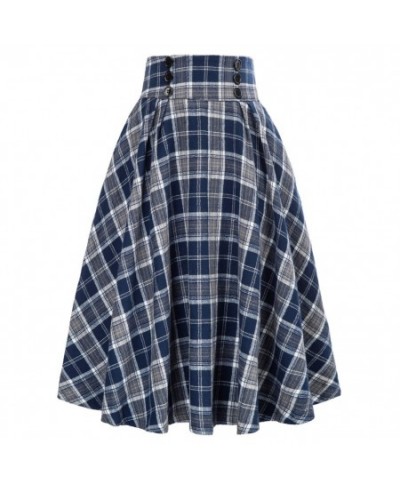 Womens Vintage Midi Plaid Skirt High Waisted Ruffles A-line Maxi Pleated Skirt with Pockets Below Knee Length skirt $43.88 - ...