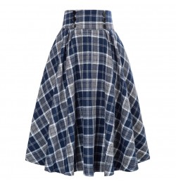 Womens Vintage Midi Plaid Skirt High Waisted Ruffles A-line Maxi Pleated Skirt with Pockets Below Knee Length skirt $43.88 - ...