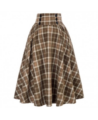 Womens Vintage Midi Plaid Skirt High Waisted Ruffles A-line Maxi Pleated Skirt with Pockets Below Knee Length skirt $43.88 - ...