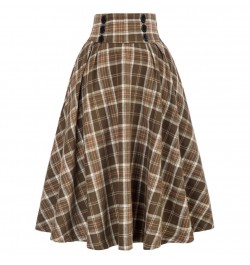 Womens Vintage Midi Plaid Skirt High Waisted Ruffles A-line Maxi Pleated Skirt with Pockets Below Knee Length skirt $43.88 - ...