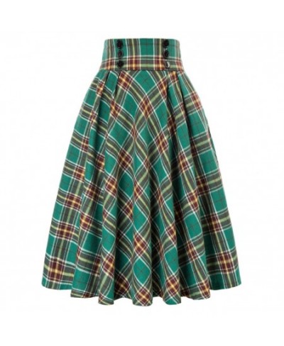 Womens Vintage Midi Plaid Skirt High Waisted Ruffles A-line Maxi Pleated Skirt with Pockets Below Knee Length skirt $43.88 - ...