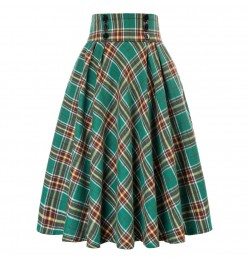 Womens Vintage Midi Plaid Skirt High Waisted Ruffles A-line Maxi Pleated Skirt with Pockets Below Knee Length skirt $43.88 - ...